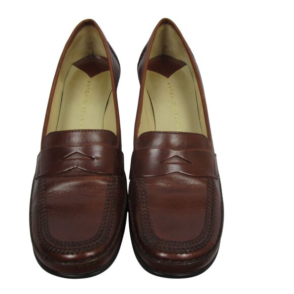 Antonio Melani Kenley Cognac Leather Loafers Size 7M Quiet Luxury Classic - Picture 3 of 8